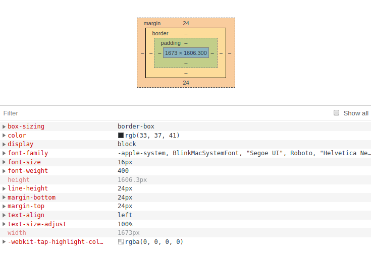 Computed tab in Chrome DevTools