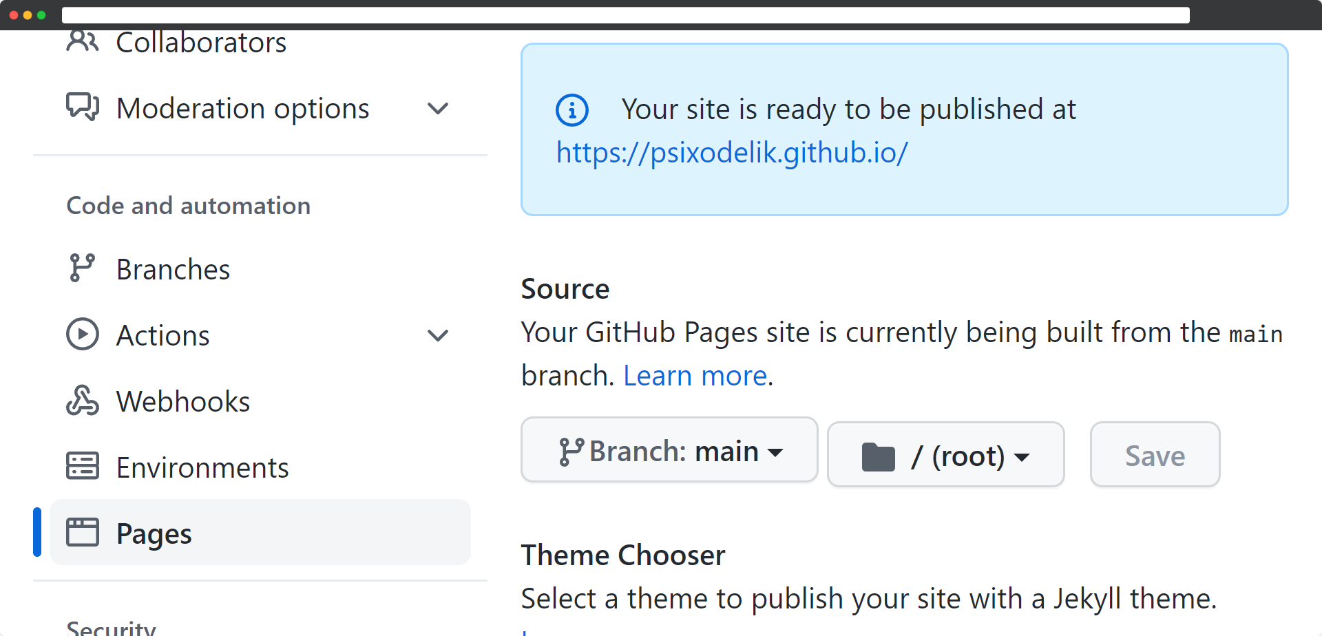 GitHub Pages Settings